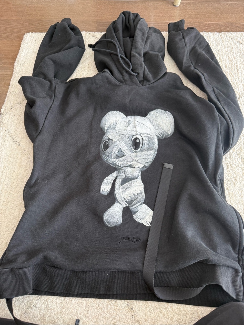 Juun.J Black Hoodie with Wrapped Bear Graphic
